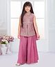 Tiny Kingdom Georgette Woven Sleeveless Floral Embroidered Top & Palazzo Set With Dupatta - Pink