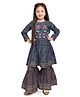 Tiny Kingdom Cotton Woven Three Fourth Sleeves Floral Embroidered Abstract Printed Kurti & Gharara Set - Blue