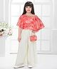 Tiny Kingdom Georgette Woven Cape Sleeves Floral Printed Top & Palazzo Set With Sling Bag - Orange