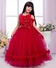 Tiny Kingdom Net Woven Sleeveless Floral Applique Detailed Gown - Red