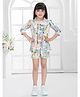 TINY BABY Linen Woven Three Fourth Sleeves Floral & Fruits Printed Top & Short Set With Jacket - Cream