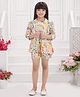 TINY BABY Linen Woven Three Fourth Sleeves Floral & Fruits Printed Top & Short Set With Jacket - Yellow