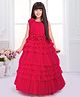 Tiny Kingdom Net Woven Sleevless Floral Applique Detailed Stones Embellished Gown - Pink