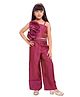Tiny Kingdom Woven Sleeveless Floral Applique Detailed Beads Embellished Top & Palazzo Set With Headband - Pink