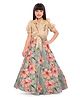 Tiny Kingdom Satin Woven Half Sleeves Floral Designed Beads Embellished Top & Skirt Set - Cream