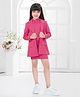 TINY BABY Hosiery Woven Stones Embellished Dress With Full Sleeves Jacket & Belt - Pink