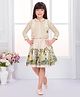 TINY BABY Linen Woven Three Fourth Sleeves Houses Printed Dress With Belt & Jacket - Cream