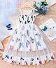 tior Net Knit Sleeveless Butterfly Printed Smocked Detailed Dress - White