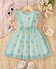 tior Mesh Knit Frill Sleeves Floral Embroidered Dress - Mint