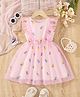 tior Mesh Knit Frill Sleeves Floral Embroidered Dress  - Pink