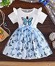 tior Woven Net Knit Half Sleeves Butterfly Printed Dress - White