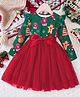 tior Mesh Knit Christmas Theme Full Sleeves Candy Cane & Gingerbread Man Printed Dress - Green