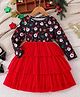 tior Mesh Knit Christmas Theme Santa Claus Printed Layered Dress - Black