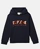 BYB Premium Cotton Knit Full Sleeves Explore Text Sequins Embellished Hooded Sweatshirt - Navy Blue