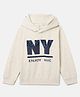 BYB Premium Cotton Knit Full Sleeves Ny Text Sequins Embellished Hooded Sweatshirt - Ecrue Melange