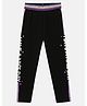BYB Premium Cotton Knit Have A Nice Day Text Printed Glitter Detailed Leggings - Black