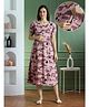 NIGHTSPREE Viscose Rayon Woven Half Sleeves Abstract Printed Maternity Dress With Side Zipper Nursing Access -Pink
