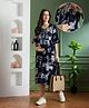 NIGHTSPREE Viscose Rayon Woven Three Fourth Sleeves Abstract Printed Maternity Dress with Side Zipper Nursing Access - Navy Blue