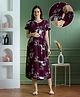 NIGHTSPREE Viscose Rayon Woven Three Fourth Sleeves Abstract Printed Maternity Dress with Side Zipper Nursing Access - Purple