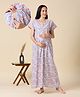 NIGHTSPREE Pure Cotton Woven Half Sleeves Floral Printed Maternity Night Gown With Side Zipper Nursing Access - Blue