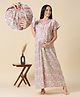 NIGHTSPREE Pure Cotton Woven Half Sleeves Floral Printed Maternity Night Gown With Side Zipper Nursing Access - Green
