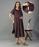 NIGHTSPREE Cotton Woven Half Sleeves Floral Printed Maternity Dress With Side Zipper Nursing Access - Maroon