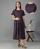 NIGHTSPREE Cotton Woven Half Sleeves Floral Printed Maternity Dress With Side Zipper Nursing Access - Purple