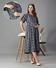 NIGHTSPREE Cotton Woven Half Sleeves Geometric Printed Maternity Dress With Side Zipper Nursing Access - Grey