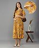 NIGHTSPREE Cotton Woven Half Sleeves Floral Printed Maternity Dress With Side Zipper Nursing Access - Yellow