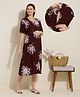 NIGHTSPREE Viscose Rayon Woven Half Sleeves Floral Printed Maternity Dress With Side Zipper Nursing Access - Maroon
