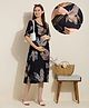 NIGHTSPREE Viscose Rayon Woven Half Sleeves Floral Printed Maternity Dress With Side Zipper Nursing Access - Navy Blue