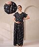 NIGHTSPREE Cotton Blend Woven Half Sleeves Abstract Printed Maternity Nighty With Side Zipper Nursing Access -Black