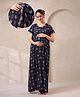 NIGHTSPREE Cotton Blend Woven Half Sleeves Abstract Printed Maternity Nighty With Side Zipper Nursing Access  -Navy Blue