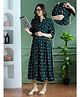 NIGHTSPREE Viscose Rayon Woven Three Fourth Sleeves Heart Printed Maternity Dress With Side Zipper Nursing Access - Green