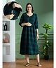NIGHTSPREE Cotton Woven Three Fourth Sleeves Checked Maternity Dress With Side Zipper Nursing Access - Green