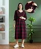 NIGHTSPREE Cotton Woven Three Fourth Sleeves Checked Maternity Dress With Side Zipper Nursing Access - Maroon