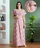 NIGHTSPREE Cotton Woven Half Sleeves Floral Printed Maternity Nighty With Side Zipper Nursing Access - Pink
