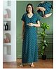 NIGHTSPREE Cotton Woven Half Sleeves Floral Printed Maternity Nighty Gown With Side Zipper Nursing Access -Blue
