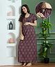 NIGHTSPREE Cotton Woven Half Sleeves Ethnic Motifs Printed Maternity Nighty With Side Zipper Nursing Access -Maroon
