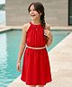 Pine Kids Woven Sleeveless Solid Textured Frock With Belt - Red
