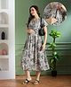 NIGHTSPREE Viscose Rayon Woven Half Sleeves Floral Printed Maternity Dress With Side Zipper Nursing Access - Grey