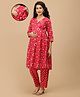 The Mom Store Cotton Woven Three Fourth Sleeves Floral Printed Maternity Kurti With Nursing Access & Pant Set - Multi Color