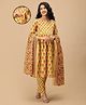 The Mom Store Cotton Woven Three Fourth Sleeves Floral Printed Maternity Kurti With Nursing Access & Pant With Dupatta Set - Yellow