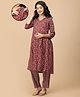 The Mom Store Cotton Woven Three Fourth Sleeves Floral Printed Maternity Kurta With Nursing Access & Pant Set  - Multi Color