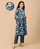 The Mom Store Cotton Woven Three Fourth Sleeves Floral Printed Maternity Kurta With Nursing Access & Pant Set - Multi Color