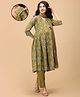 The Mom Store Cotton Woven Three Fourth Sleeves Floral Printed Maternity Kurti With Nursing Access & Pant With Dupatta Set - Multi Color