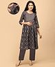 The Mom Store Cotton Woven Three Fourth Sleeves Floral Printed Maternity Kurti With Nursing Access & Pant Set - Black