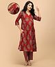 The Mom Store Cotton Woven Three Fourth Sleeves Abstract Printed Maternity Kurti With Nursing Access & Pant Set - Red