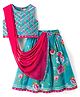 EARTHY TOUCH Cotton Woven Sleeveless Floral Printed Lehenga & Choli Set With Dupatta - Light Blue