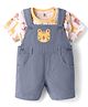 ToffyHouse Sinker Knit Dungaree & Half Sleeves T-Shirt With Animal Print - Blue